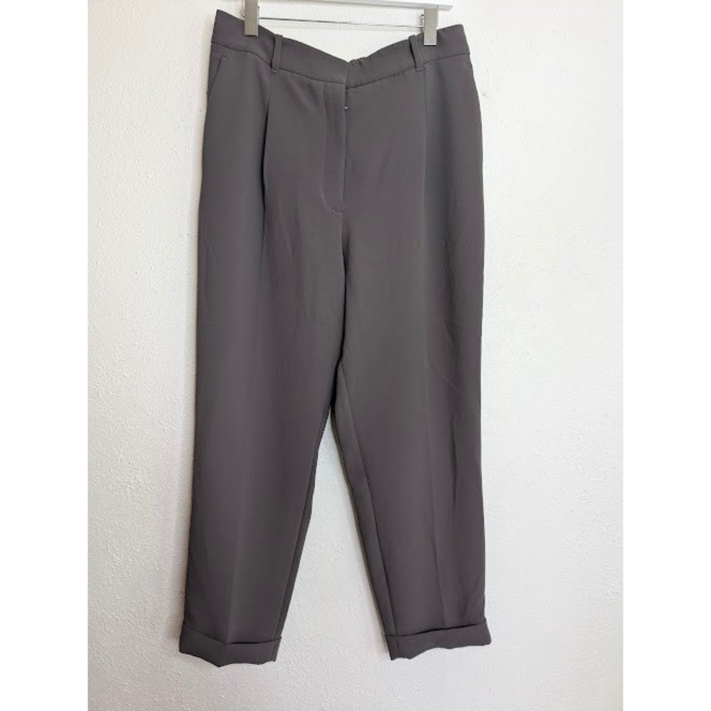 Aritzia WILFRED Pleated High Waisted Wide Leg Crepe Trouser Pants Brown Size 14